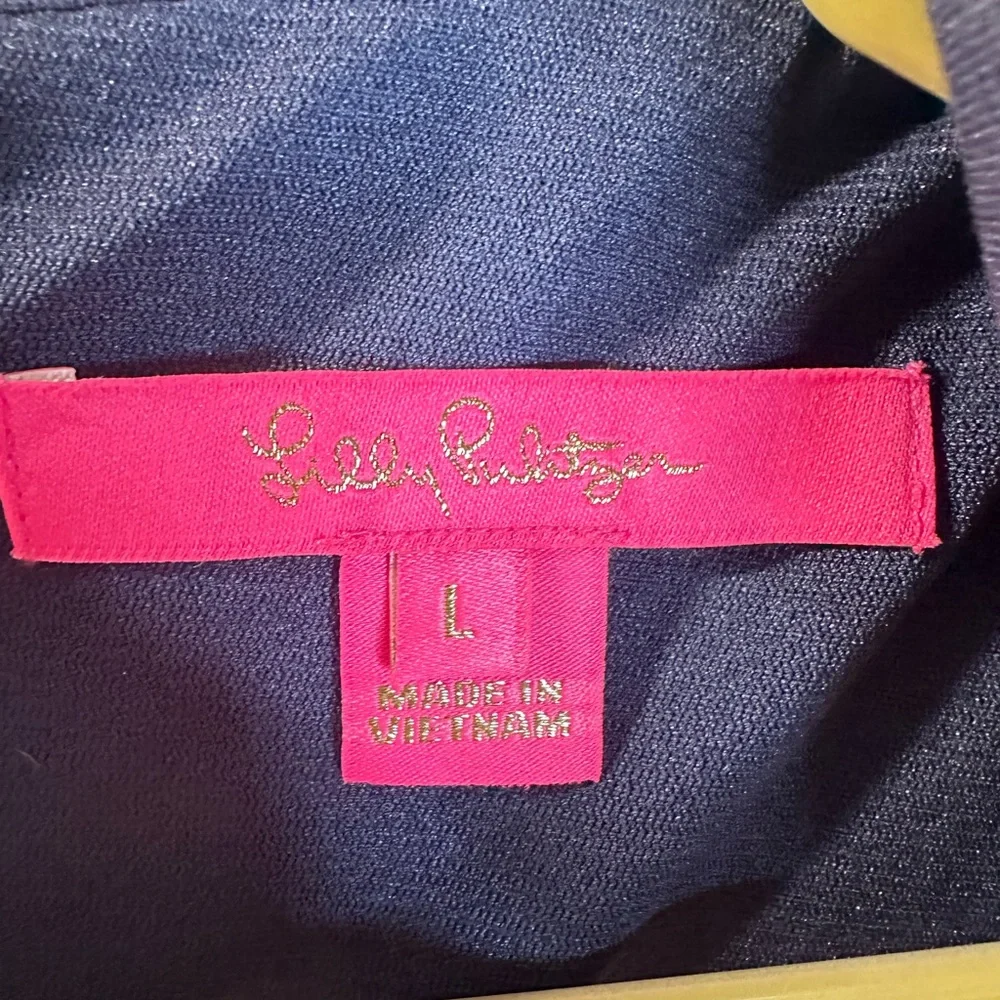 Lilly Pulitzer Callista Shift Dress Navy Blue White Lace High Neck Mini 2zippers - Picture 6 of 12